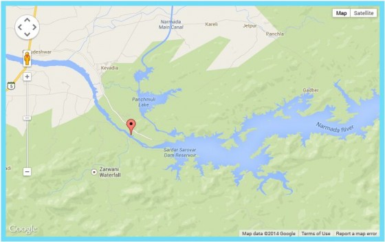 Location of the statue in Sardar Sarovar